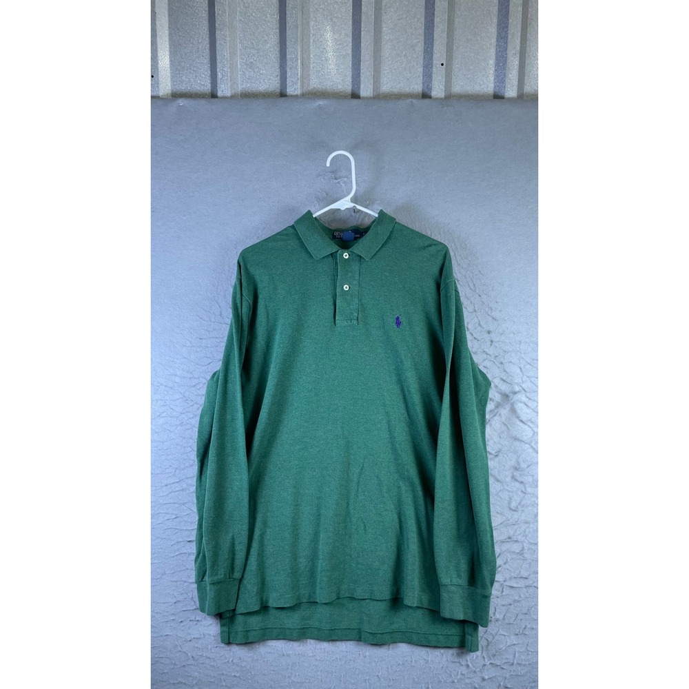 Polo Ralph Lauren Polo Shirt Mens L Green Excellent Long Sleeve Pique Cotton